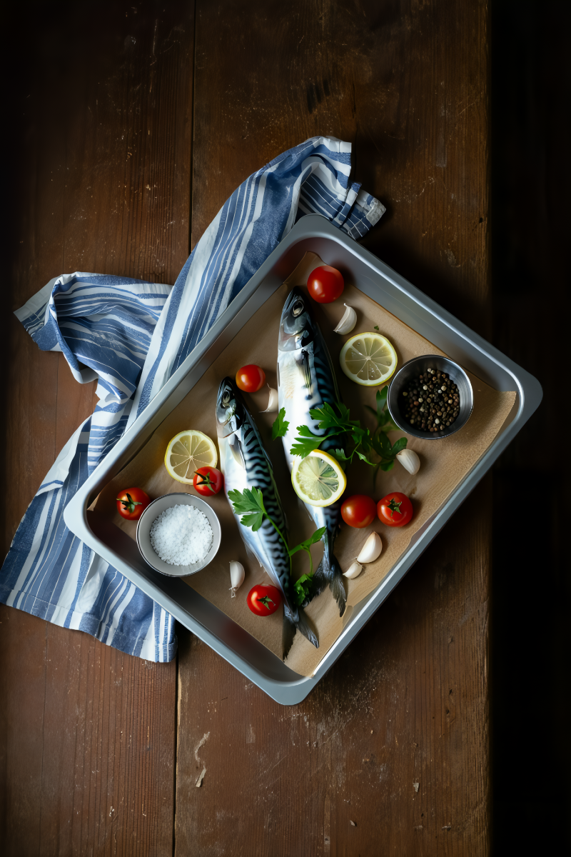 Two fresh whole mackerel fish