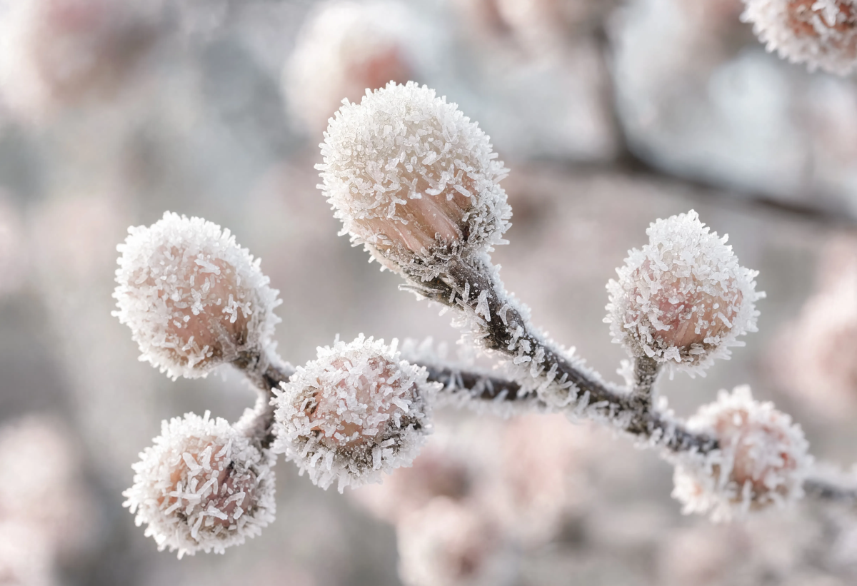 Frost covered flower buds