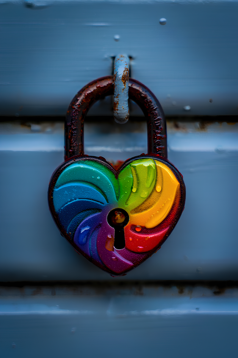 A macro photography of a heart shaped padlock