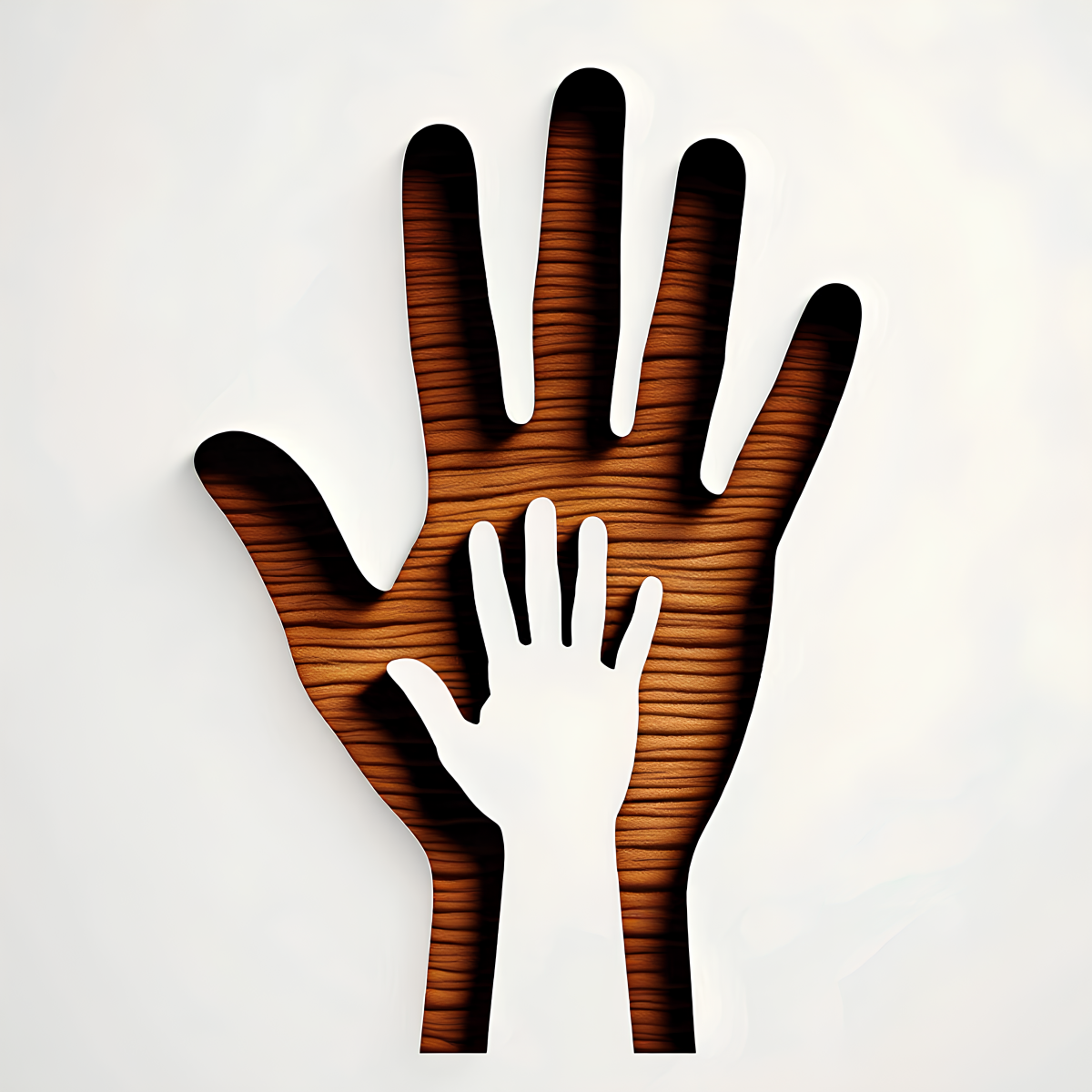 A conceptual digital illustration featuring a centered hand silhouette design