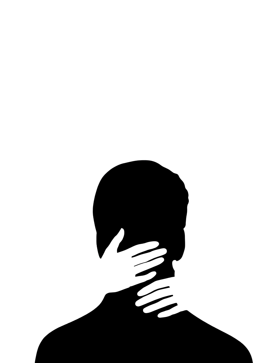 A centered black silhouette of a person's head and shoulders