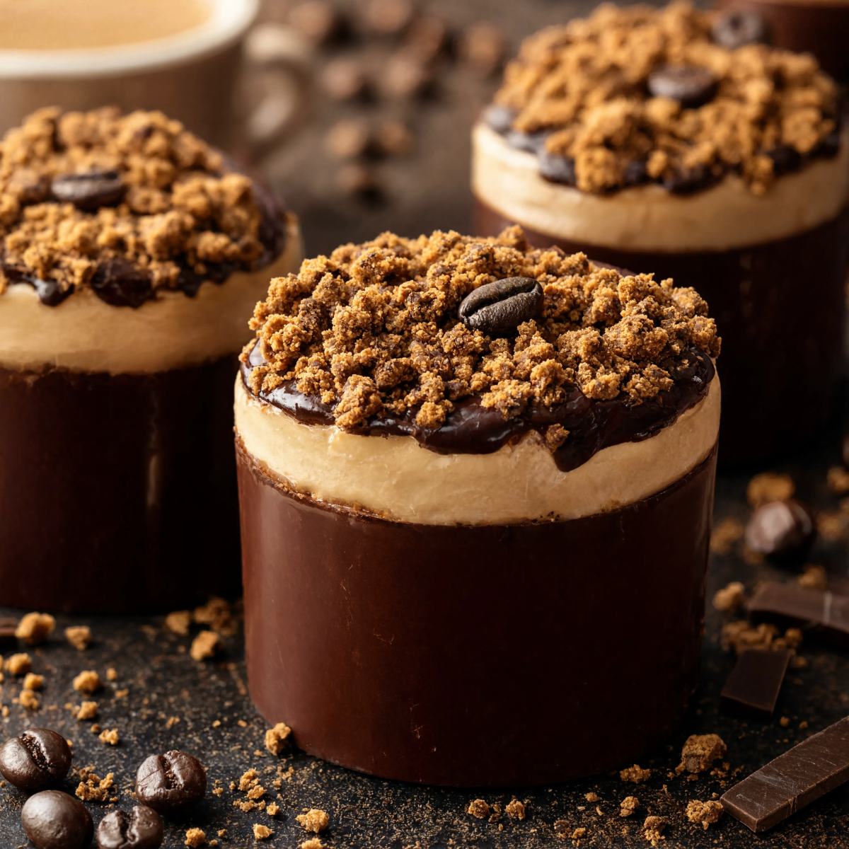 Chocolate cups with coffee crumble