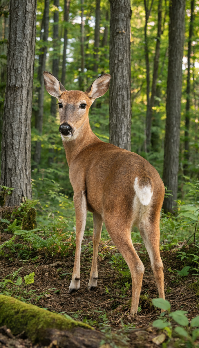 Vertical shot of a deer in the forest