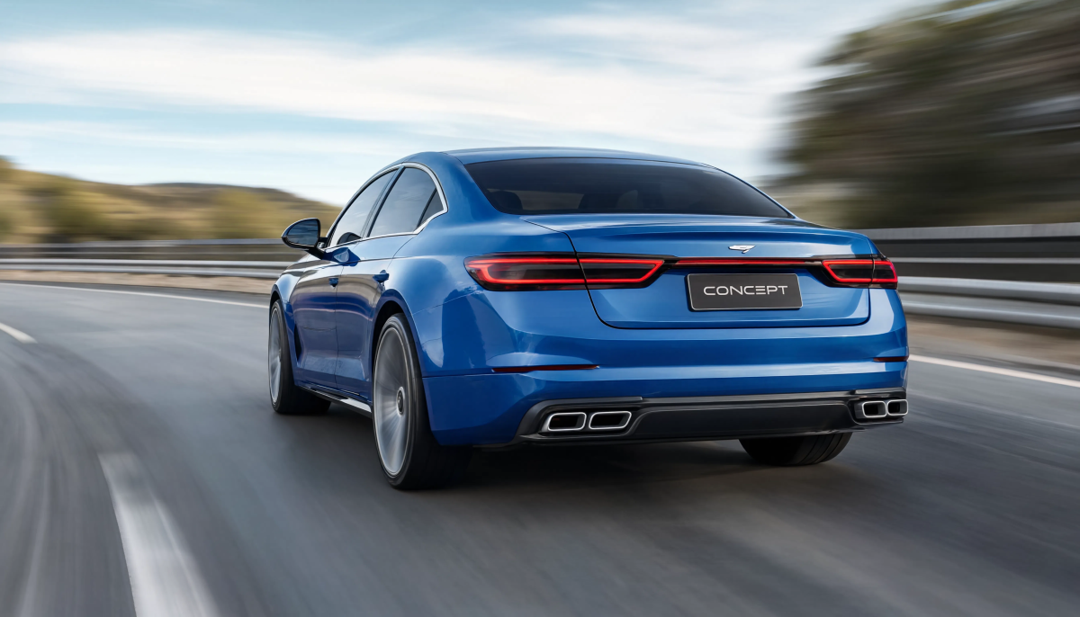 Blue Sports Sedan On Highway