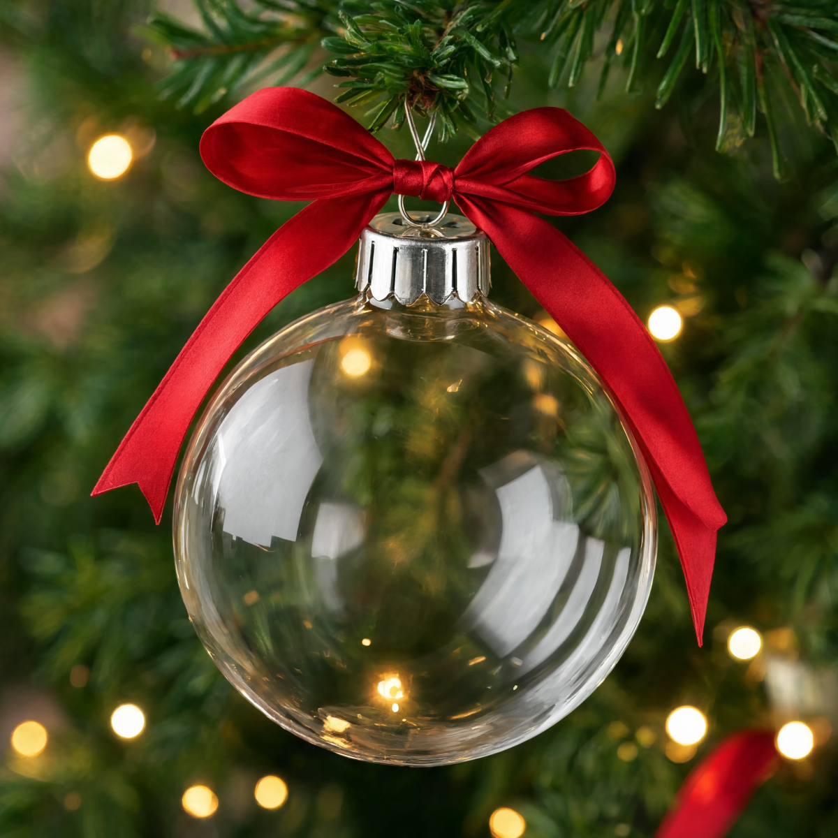 Glass Ornament With Red Ribbon