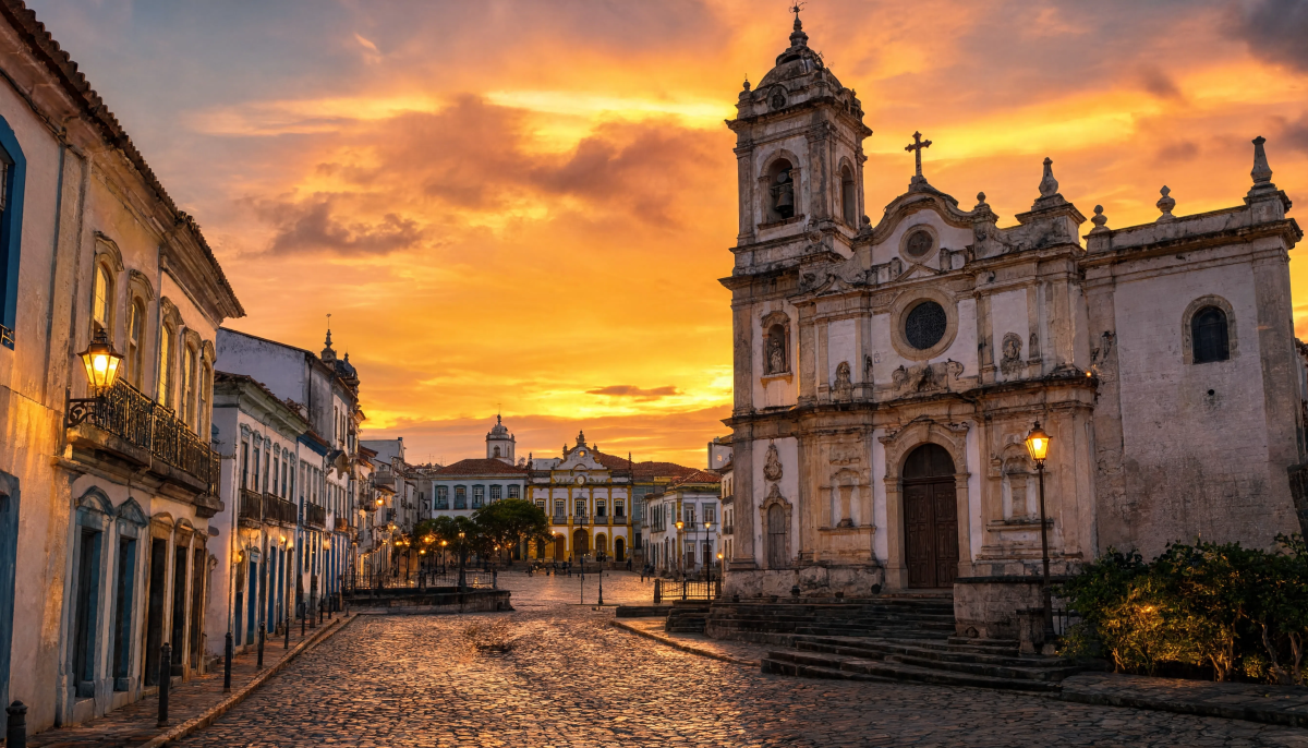 Historic city center sunset