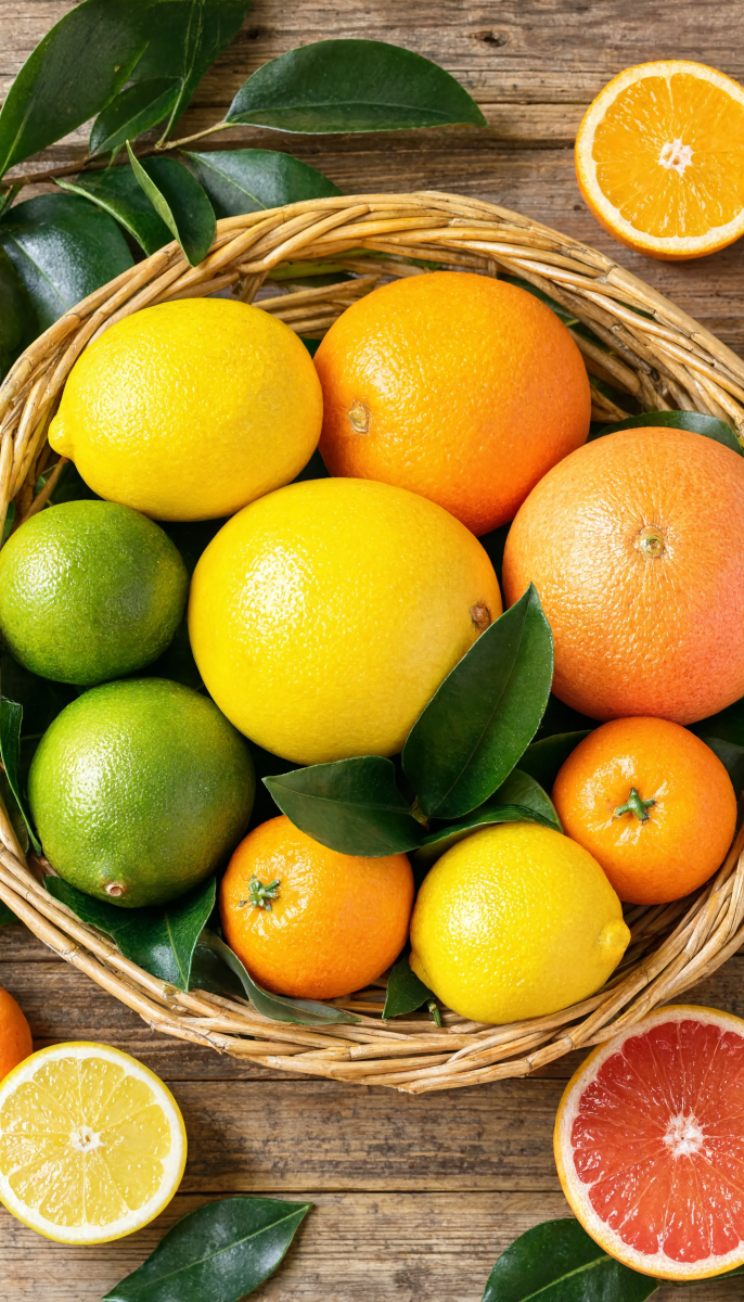 Citrus Basket On Wood