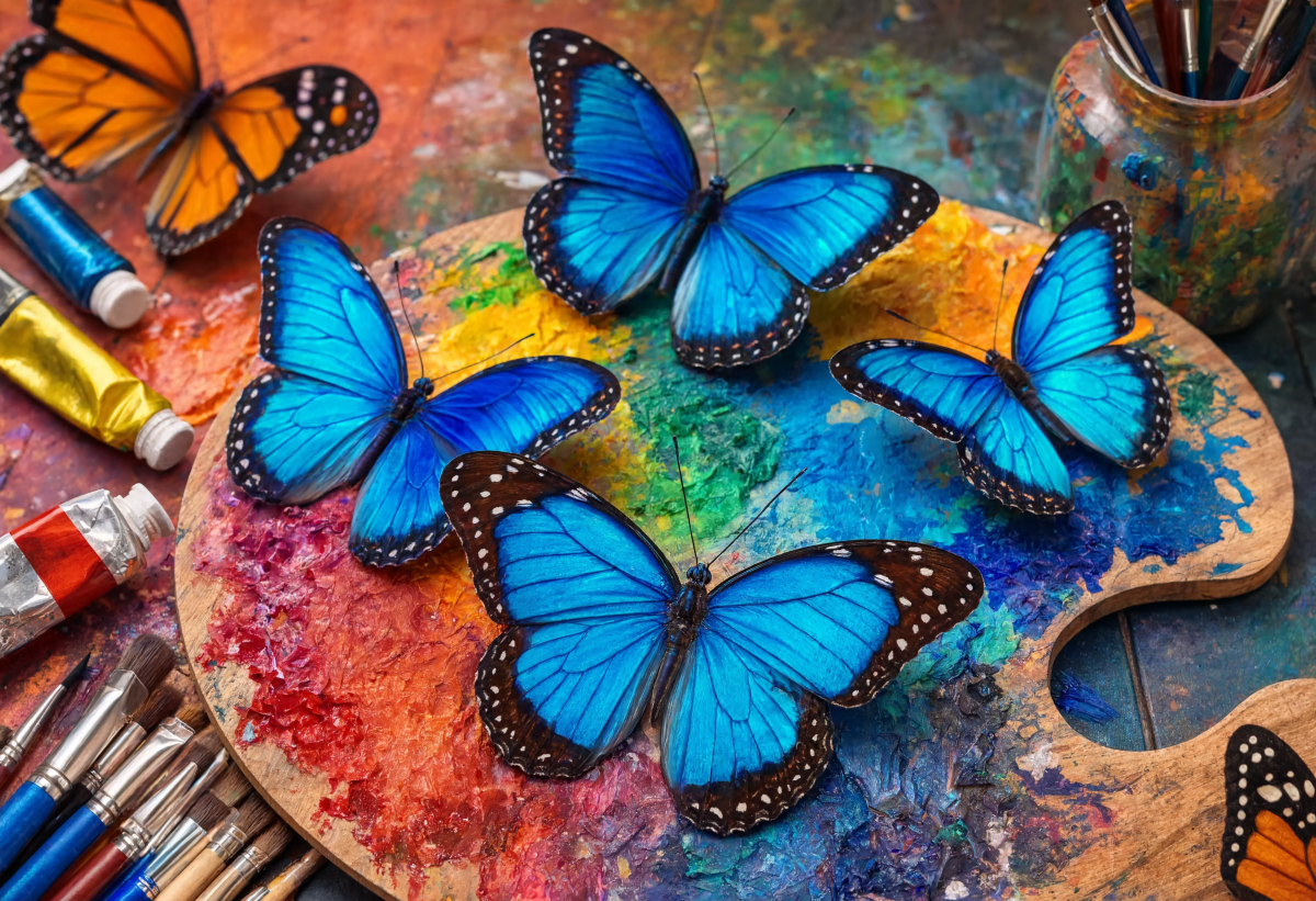 Morpho Butterflies On Palette