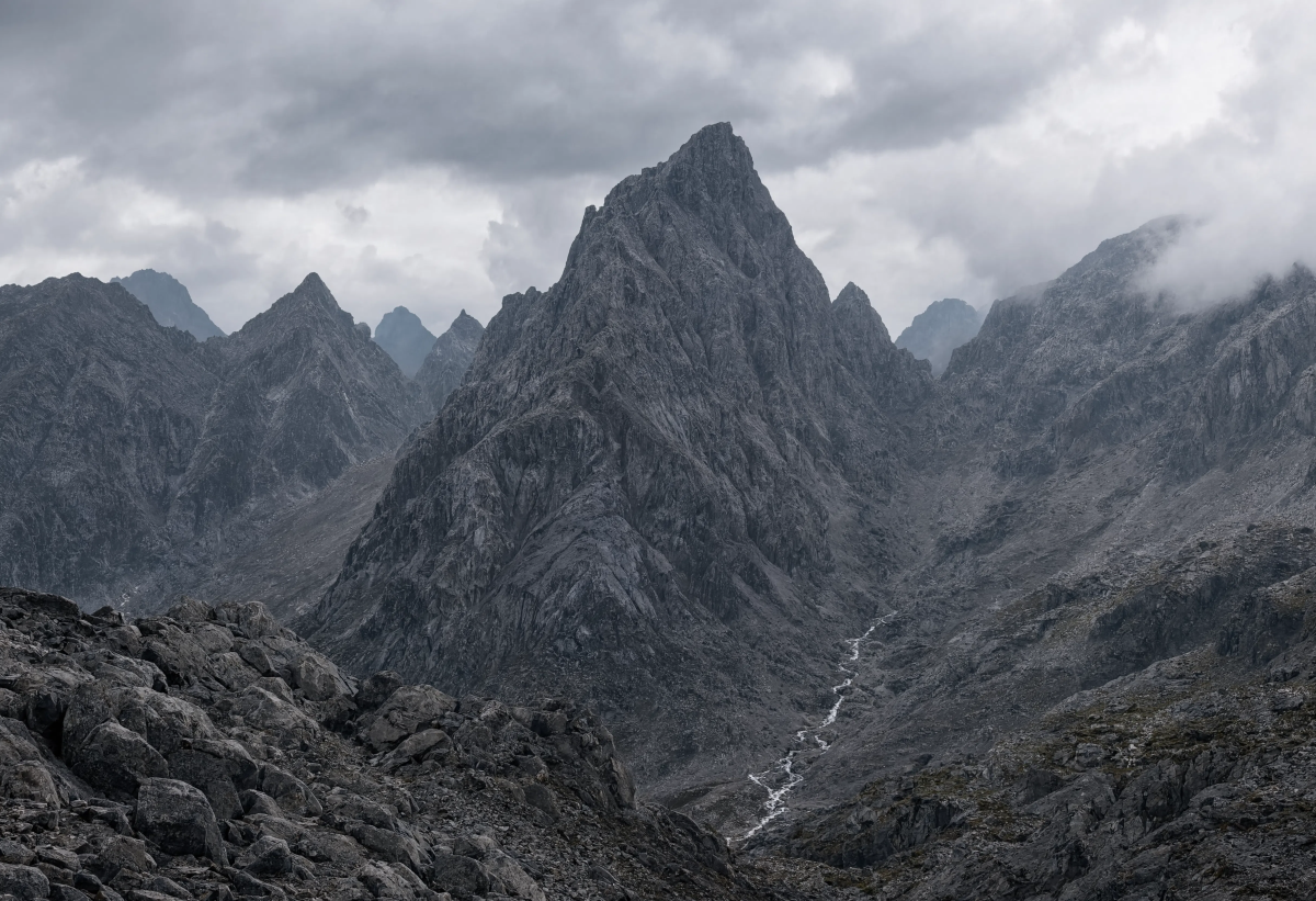 Gray mountains landscape