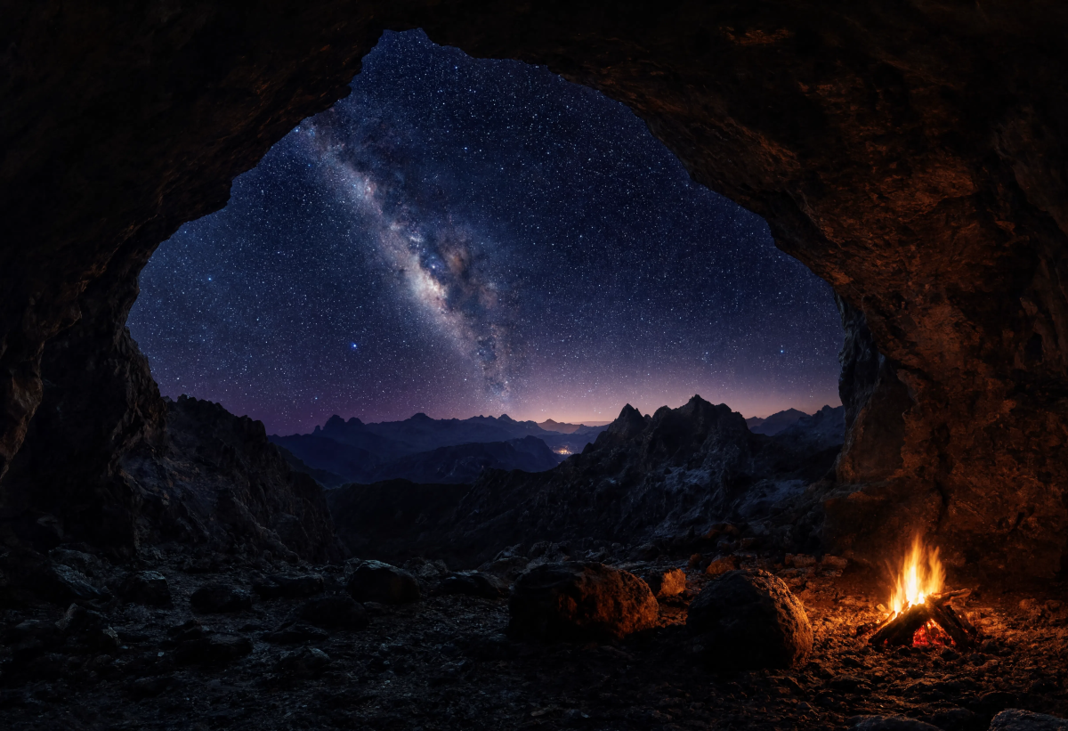Cave night sky view