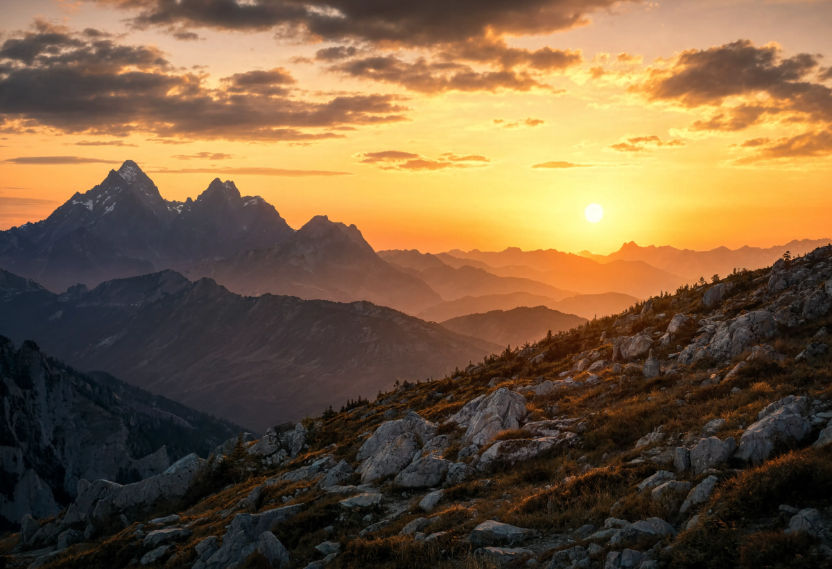 Golden sunset over mountains