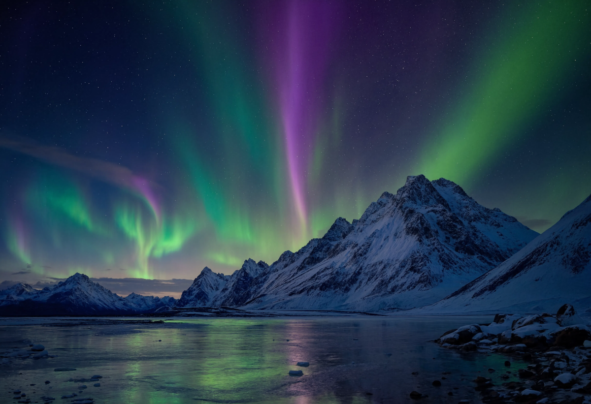 Aurora over snowy mountains