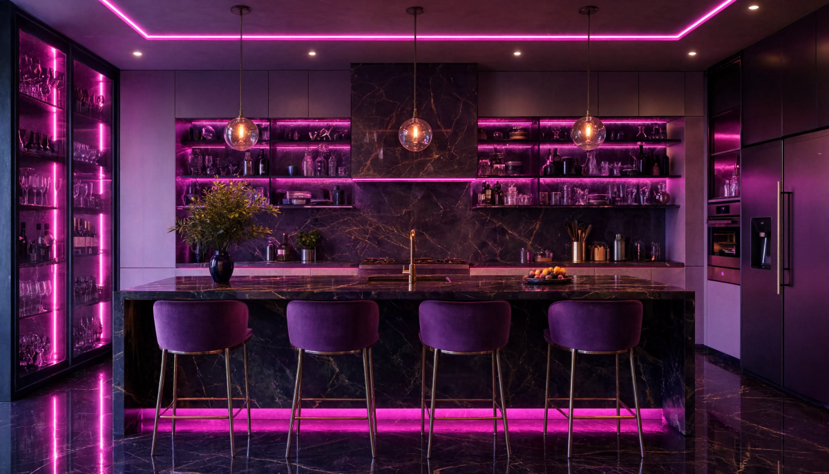 Luxury neon kitchen interior wallpaper