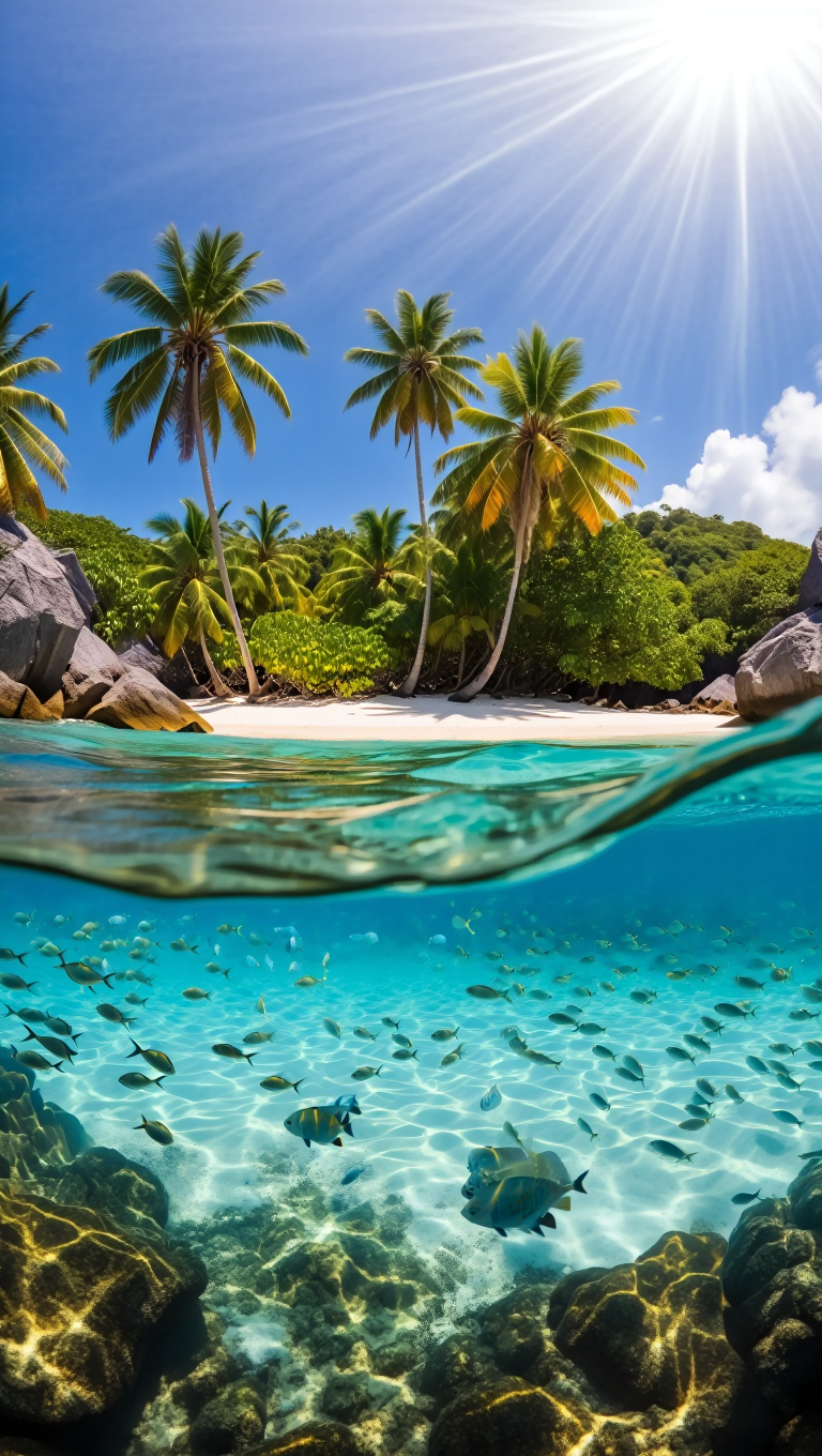 Above and below water perspectives of a tropical paradise