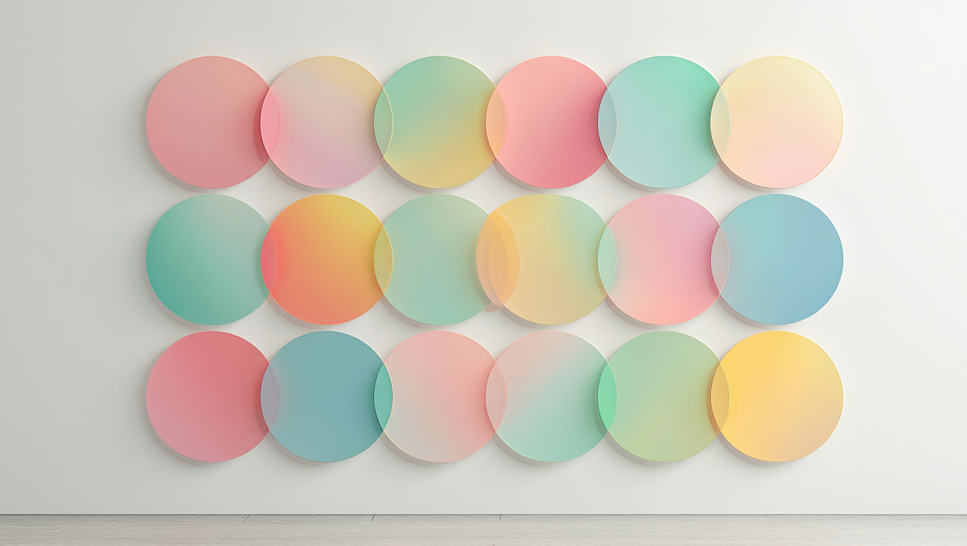 Abstract wall art featuring sixteen overlapping translucent circles