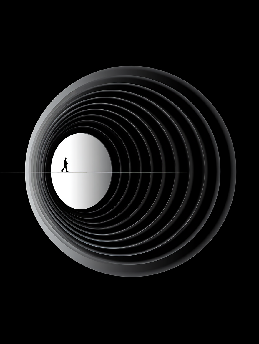 A minimalist black and white graphic design