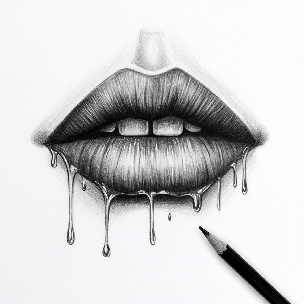 A black and white photorealistic graphite pencil drawing