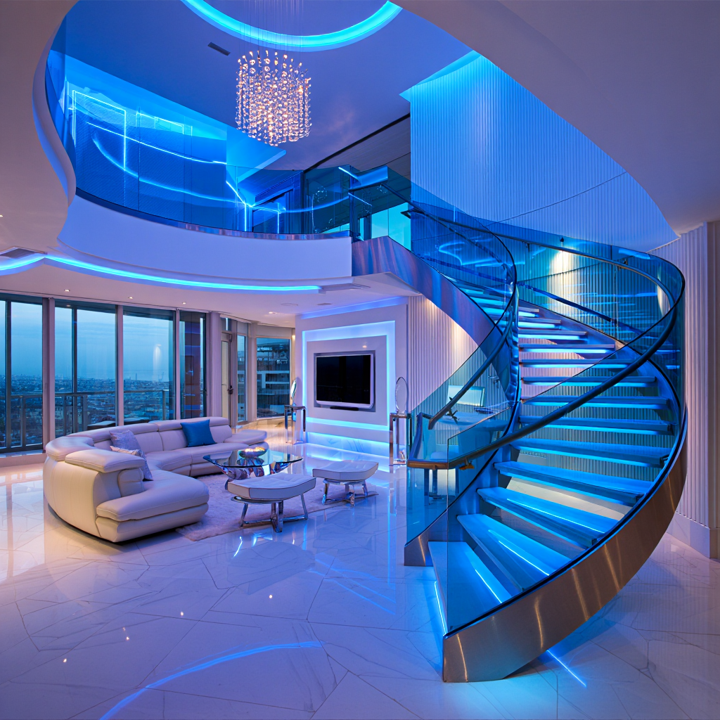A luxurious futuristic living room