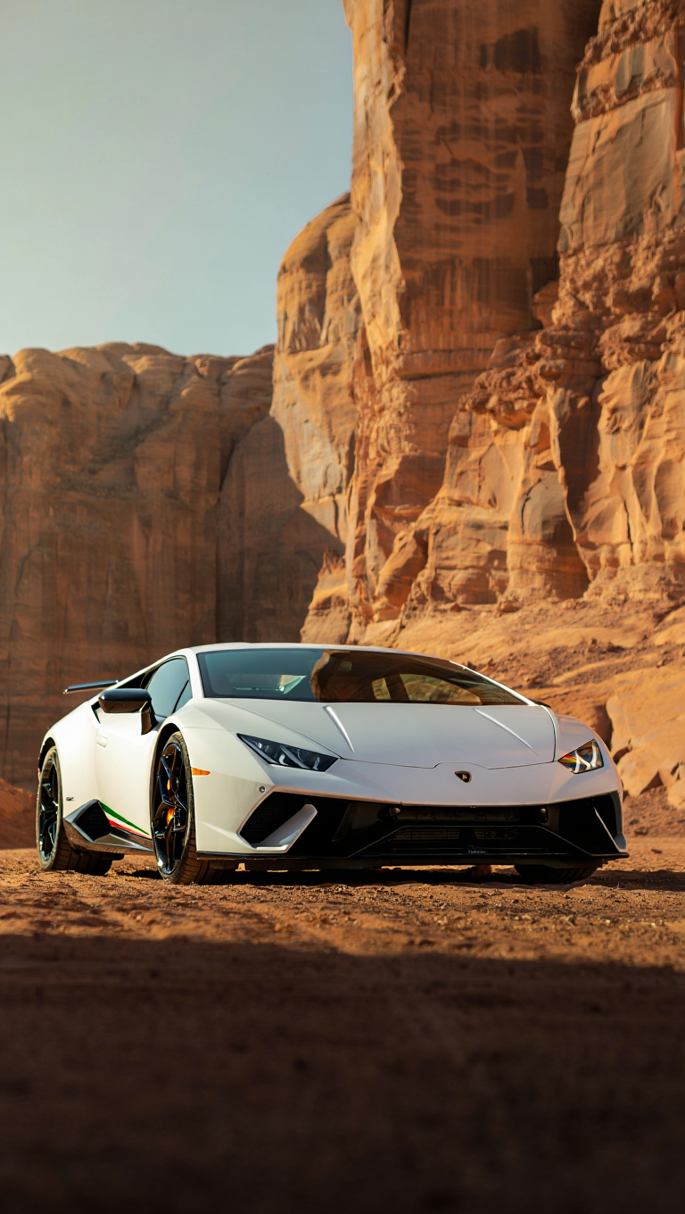 A pristine white Lamborghini Huracán