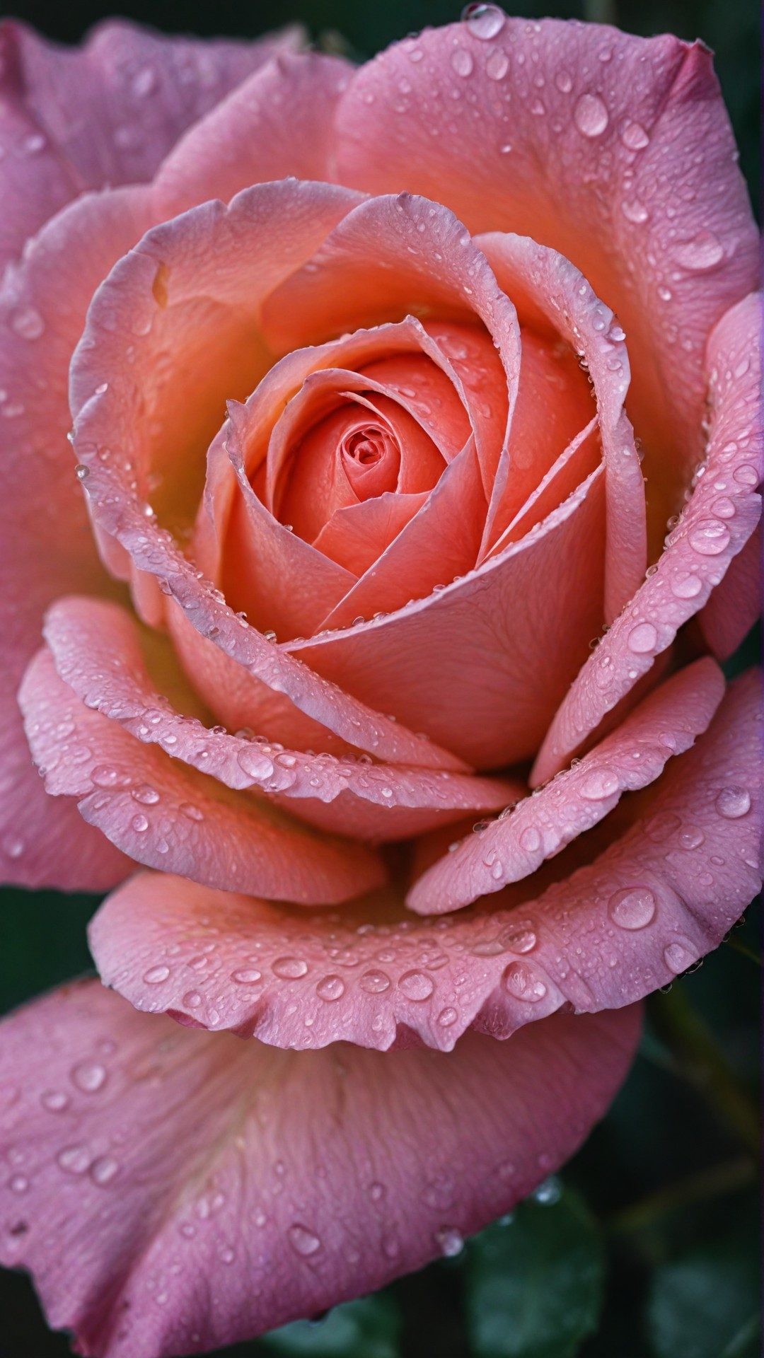 Pink rose covered with morning drops photography