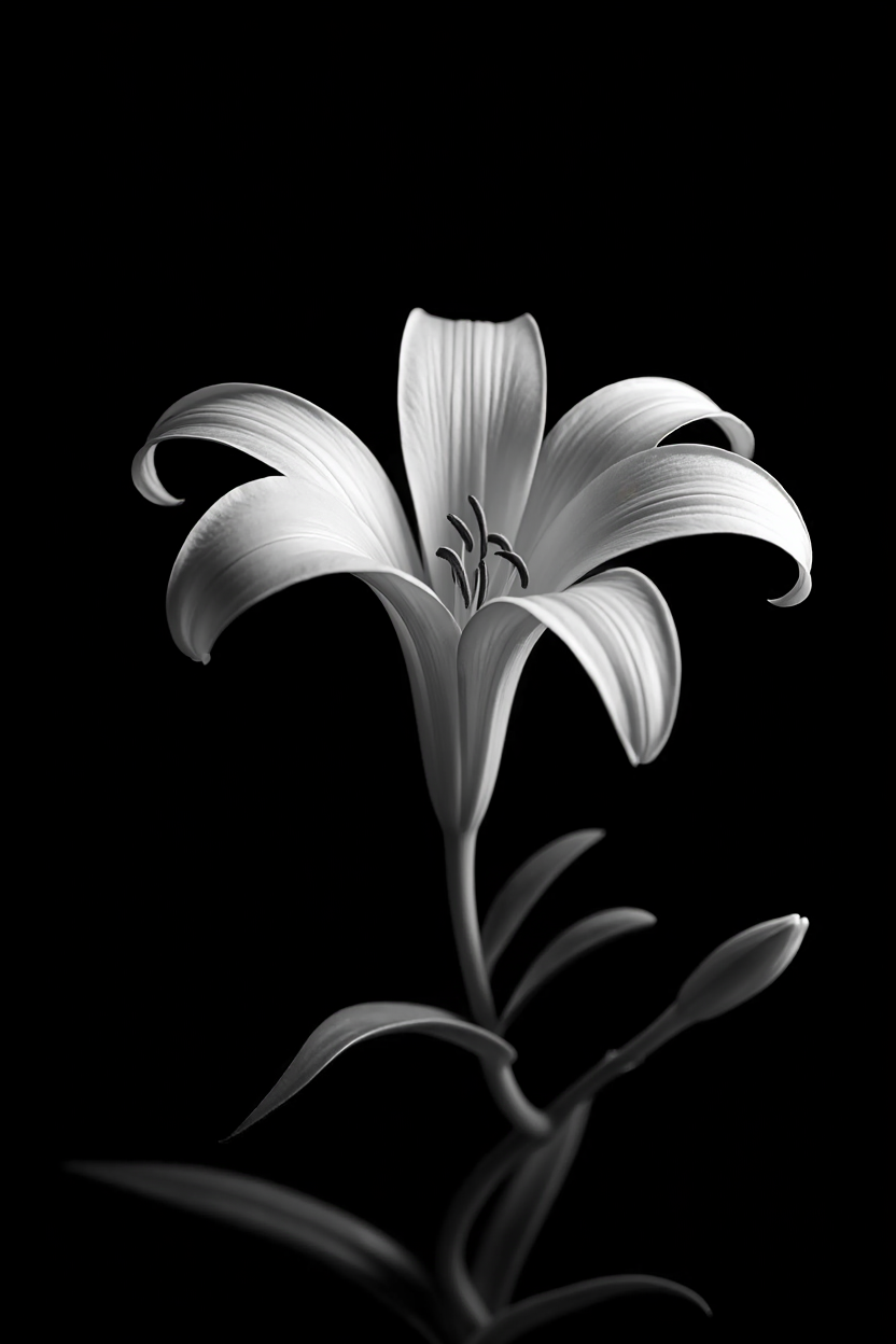 white lily black and white photography