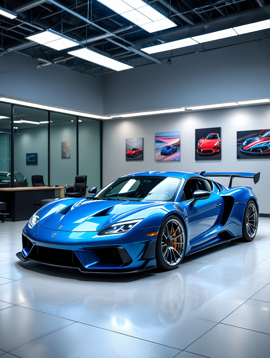 Blue high-performance sports car