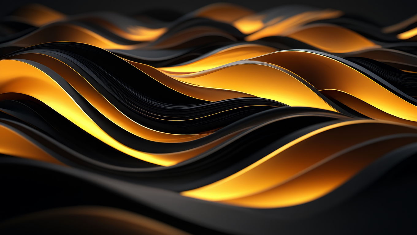 Three-dimensional wave-like curves rendered in black and gold colors