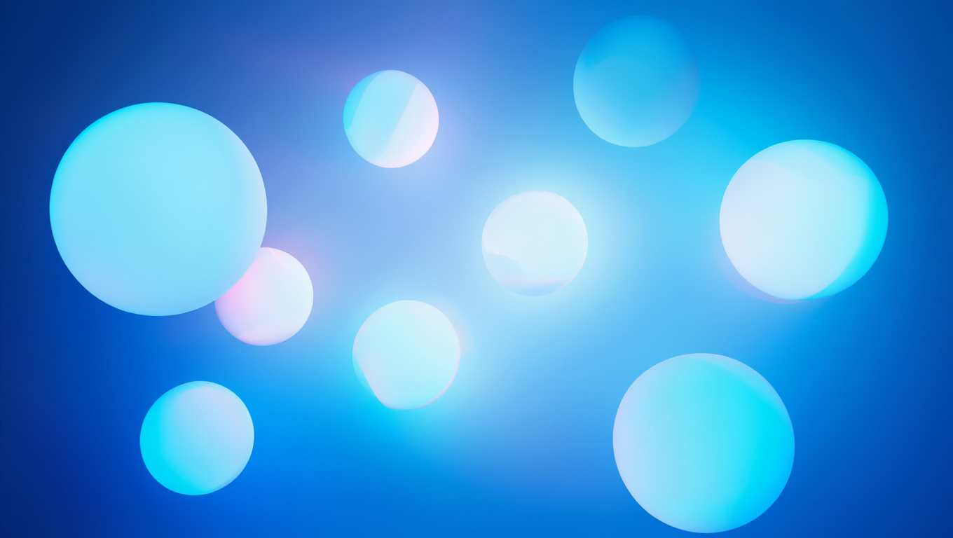 Multiple circular bokeh light elements scattered across a smooth blue gradient background