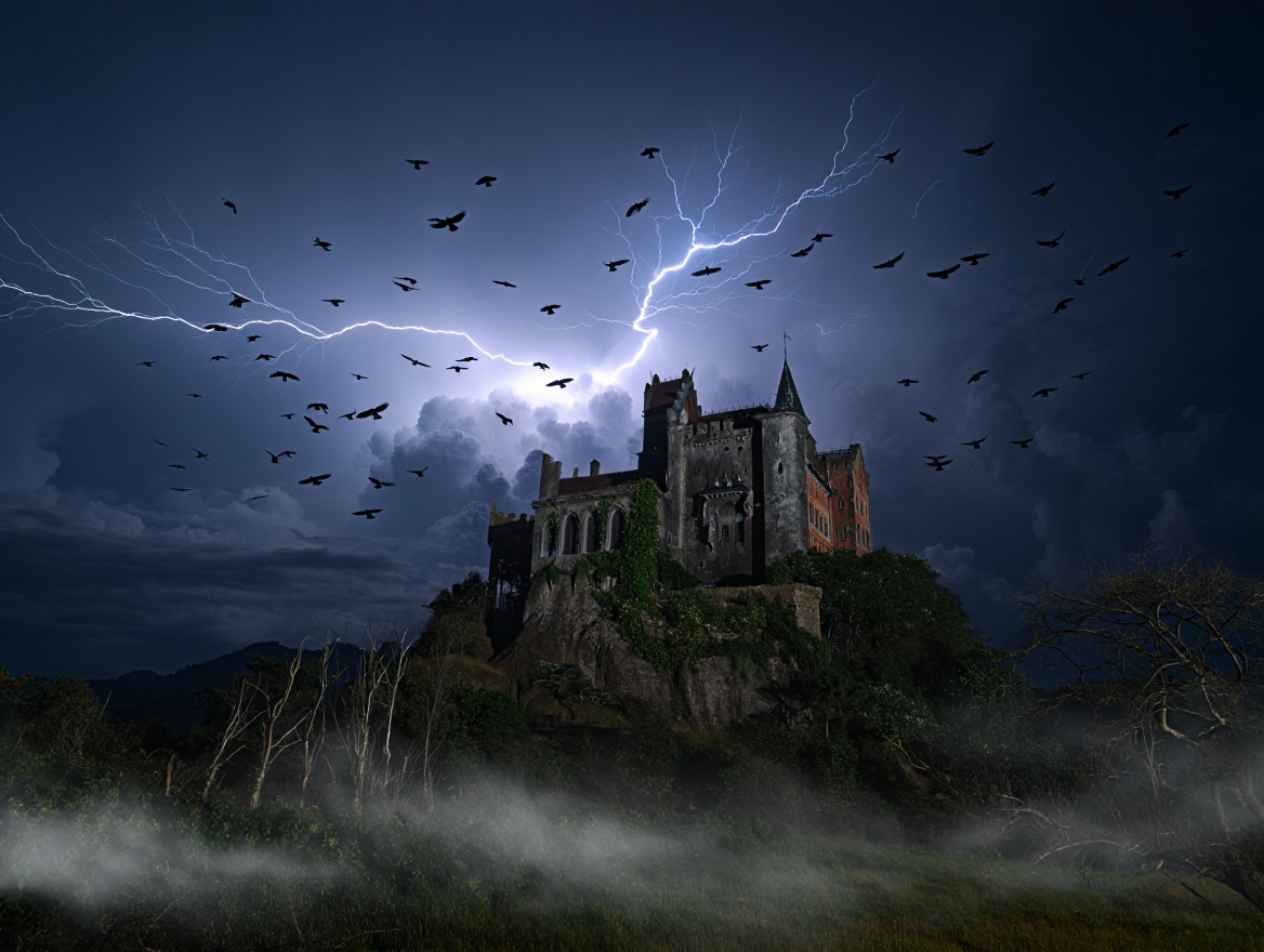 Gothic castle storm halloween wallpaper